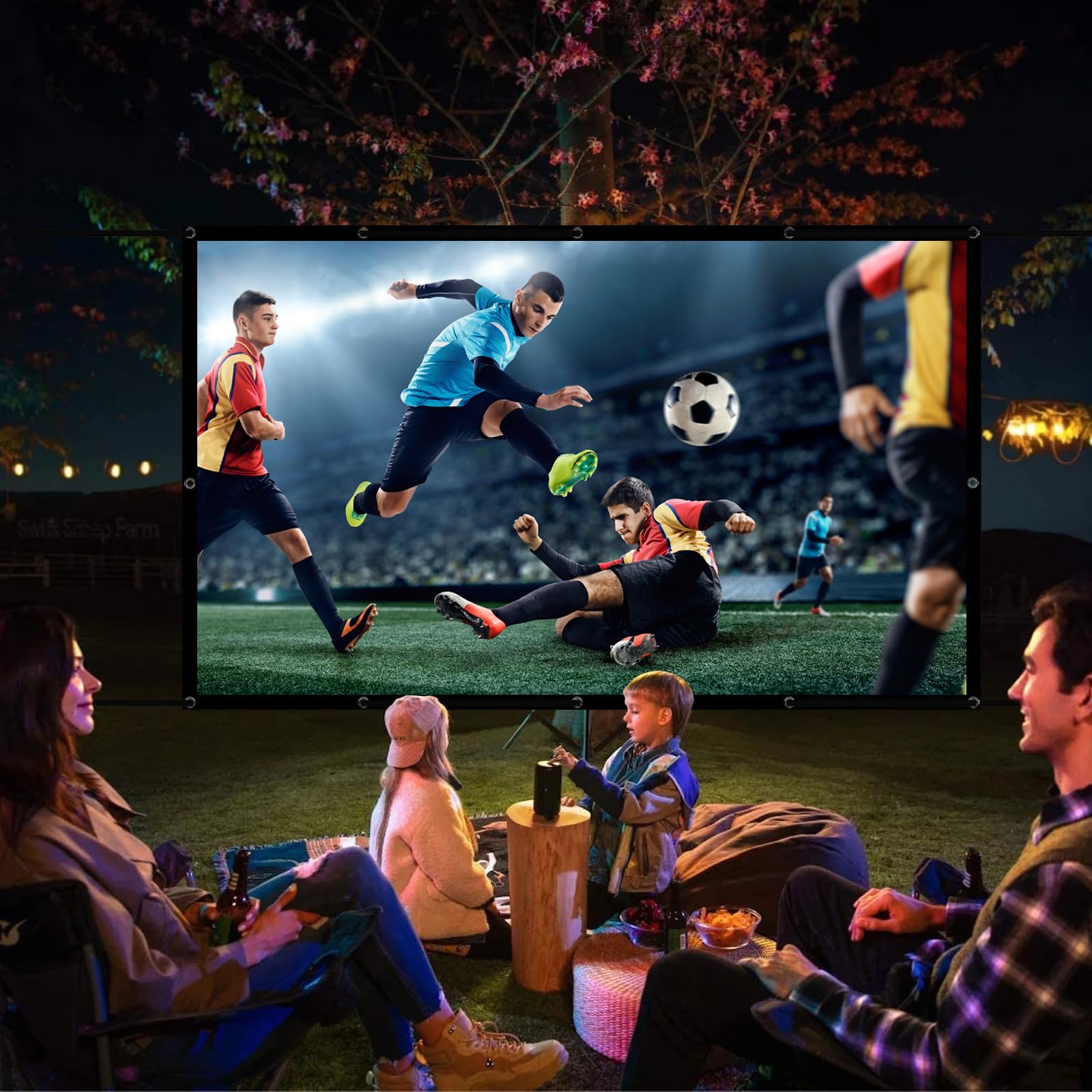 Écran de projection 150" 16:9 HD pliable anti-plis double face 332 x 187 cm Écran de projection portable pour la maison, l'école, les réunions