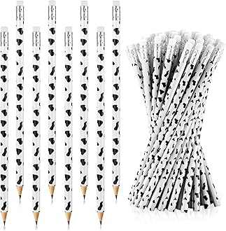 Leinuosen 48 Pcs Cow Print Pencils Cow Party Supplies Christian Charity Donation Supplies Decorative Kawaii Wood Pencils with Eraser Gift for Students Classroom School Christmas Stocking Stuffers