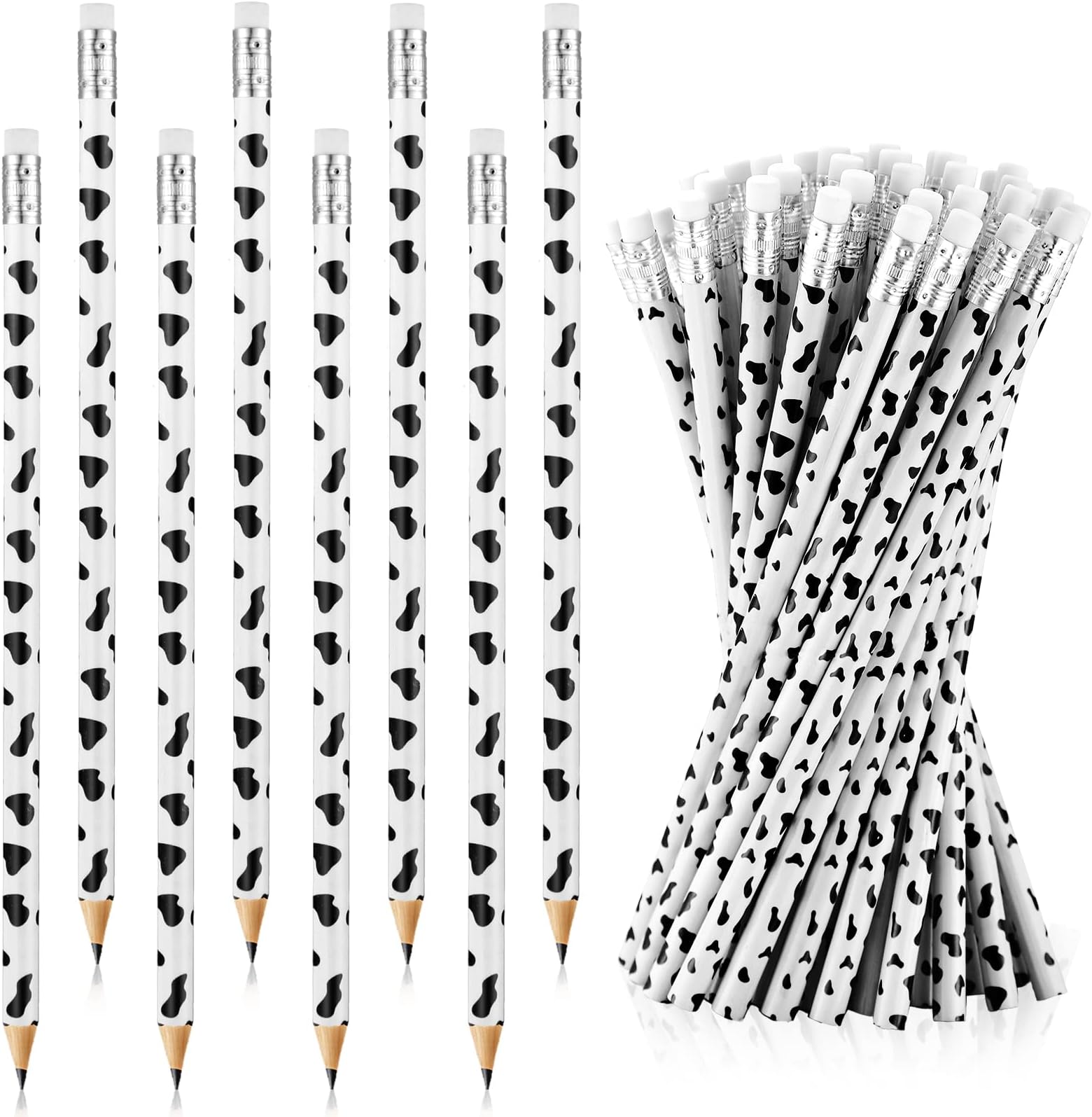Leinuosen 48 Pcs Cow Print Pencils Cow Party Supplies for Office School Animal Lover Farm Christian Charity Donation Decorative Kawaii Wood Pencils with Eraser Gift for Students Classroom School