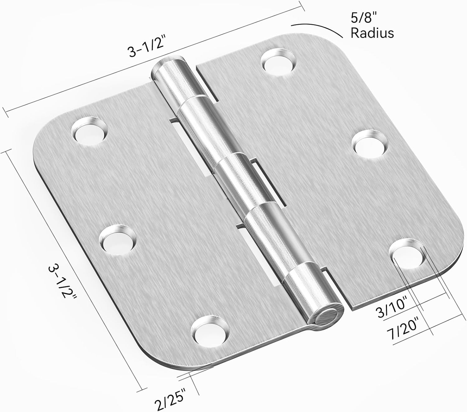 Door Hinges Brushed Nickel - 24 Pack Nickel Door Hinges 3.5 Inch Rounded Interior Satin Nickel Door Hinge with 5/8" Radius - Flat Iron Residential Standard 3 1/2 Inches Silver Door Hardware