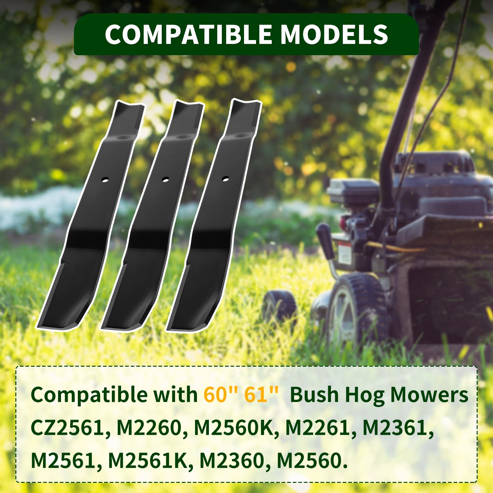 Cuchillas de cortacésped 82324 de 21 pulgadas compatibles con Bush Hog 50056493 50029159 50034299 50055707 95754, aptas para cortacéspedes de 60 pulgadas y 61 pulgadas CZ2561 M2261 0 M222 61 M2360