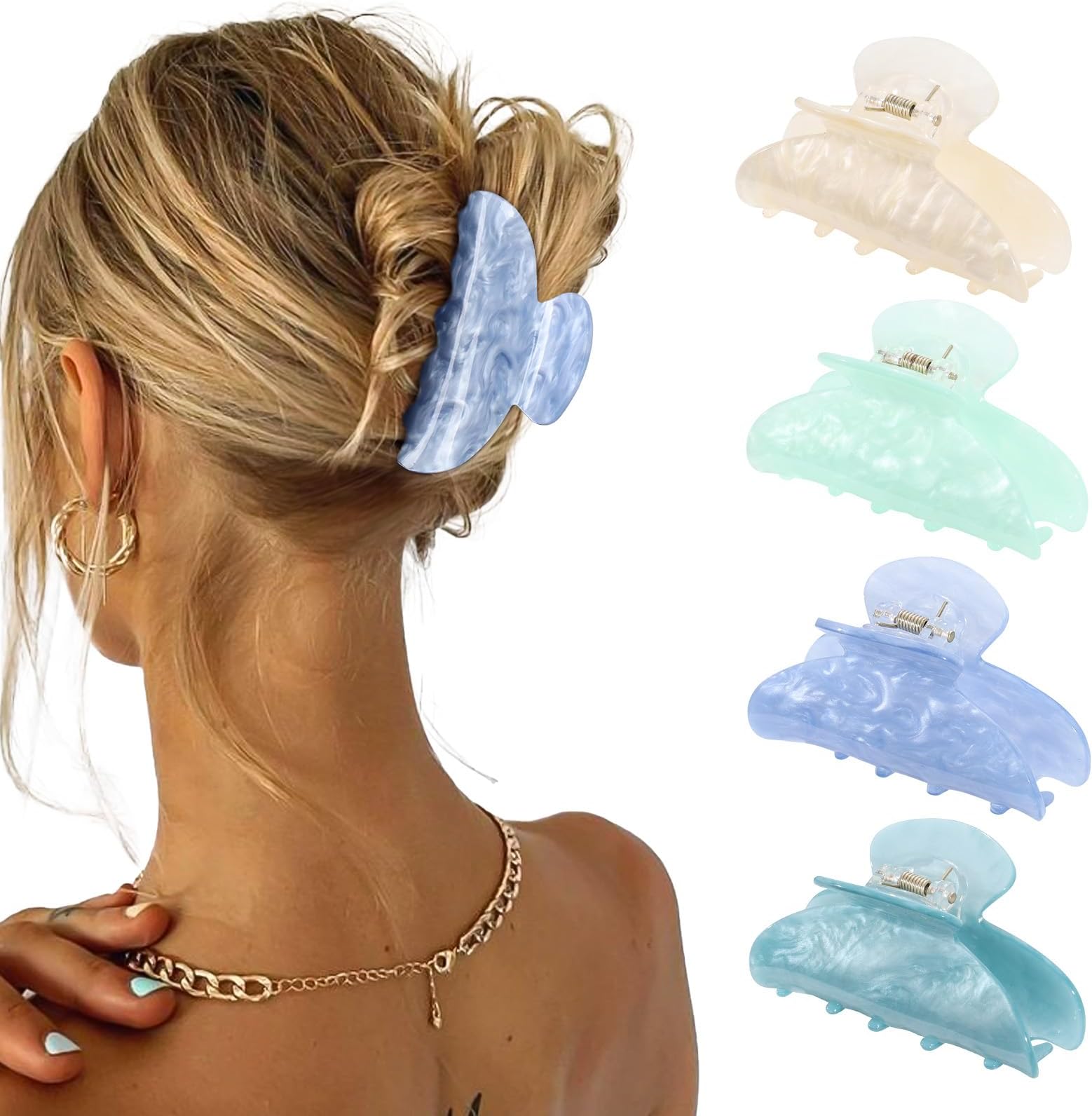 4Pcs Large Acrylic Clips - Big Non-Slip Banana Barrettes for Thick Hair, Strong Hold Jaw Clips for Women Girls