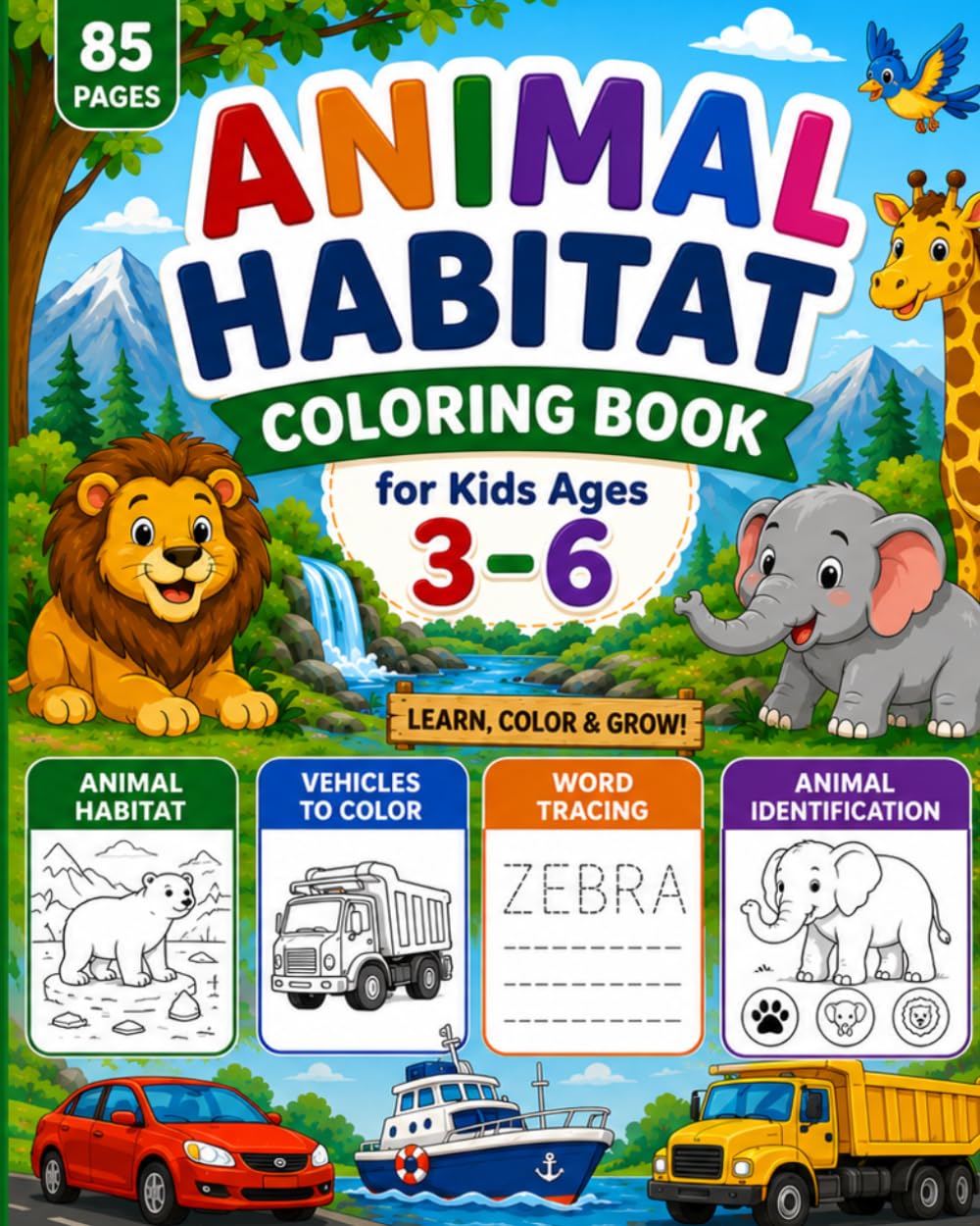 Animal Habitat Coloring Book for Kids Ages 3–6: Fun & Easy Animals to Color, Trace & Learn | Preschool Activity Book with Drawing, Tracing & Early Learning Skills