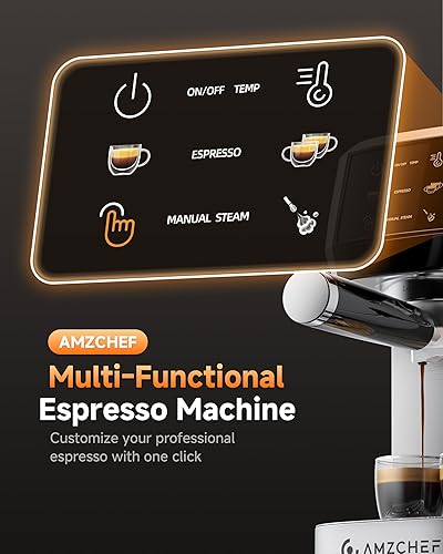 Miniatura 2 de AMZCHEF Máquina de café expreso de 20 bares cafetera profesional con espumador de leche, temperatura y presión ajustables, cafetera compacta de