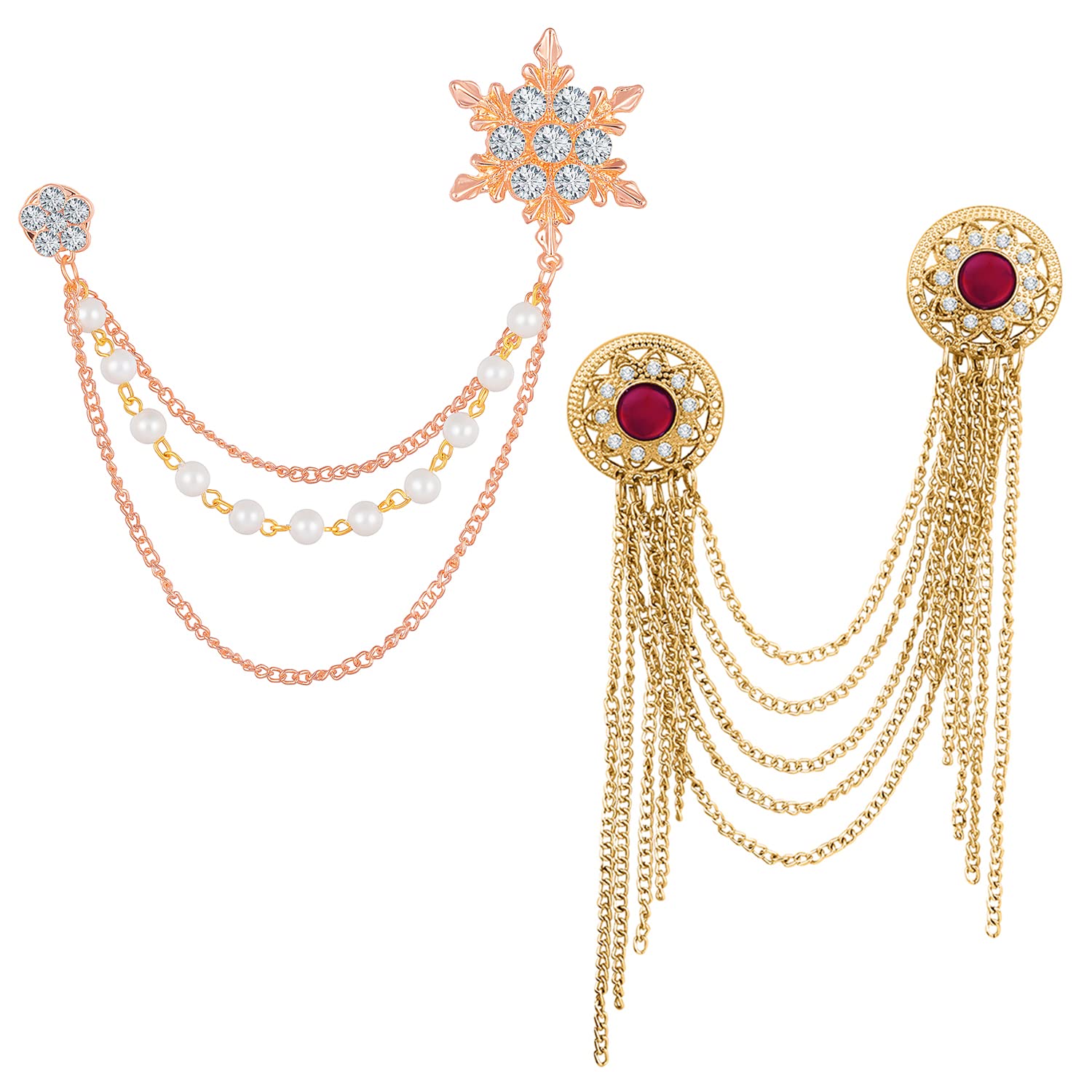 Mahi Combo of Layered Chains Wedding Brooch with Maroon, White Crystals, Artificial Pearls for Men (CO1105490M) (B0BKT36767) Amazon Price History, Amazon Price Tracker