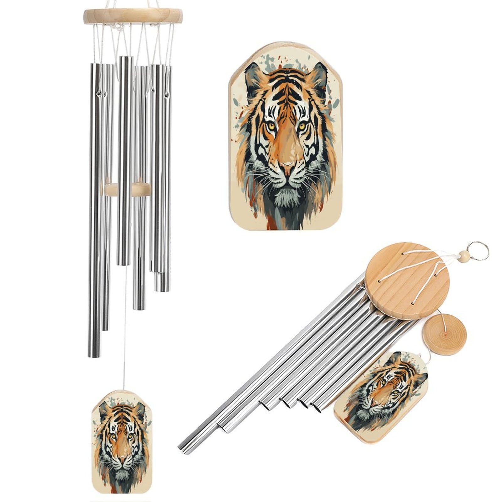 Btcowzrv Style Hand Drawn Tiger Wind Chimes For Outside, Hanging Windchimes With 6 Aluminum Tubes, Memorial Wind Chime For Patio Backyard Garden And Outdoor Decor