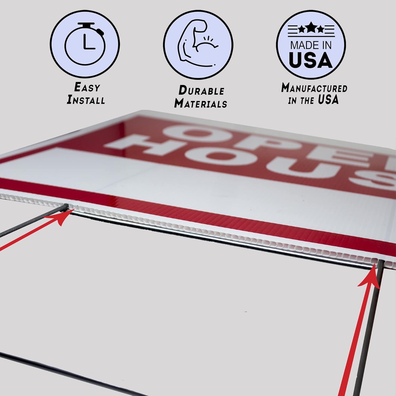 Large OPEN HOUSE Sign Kit with Tall Stands - Yard Sign Bundle for Real Estate - 3 Pack - (1) 24" x 18" Yard Sign with (2) Directional LEFT or RIGHT Arrow + (3) 24" Tall Wire Stakes