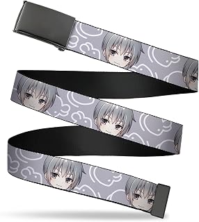 Adjustable Belt, Clamp Buckle, Cut-to-Fit, Fruits Basket Chibi Yuki Soma and Kimono Rat Icon Gray White