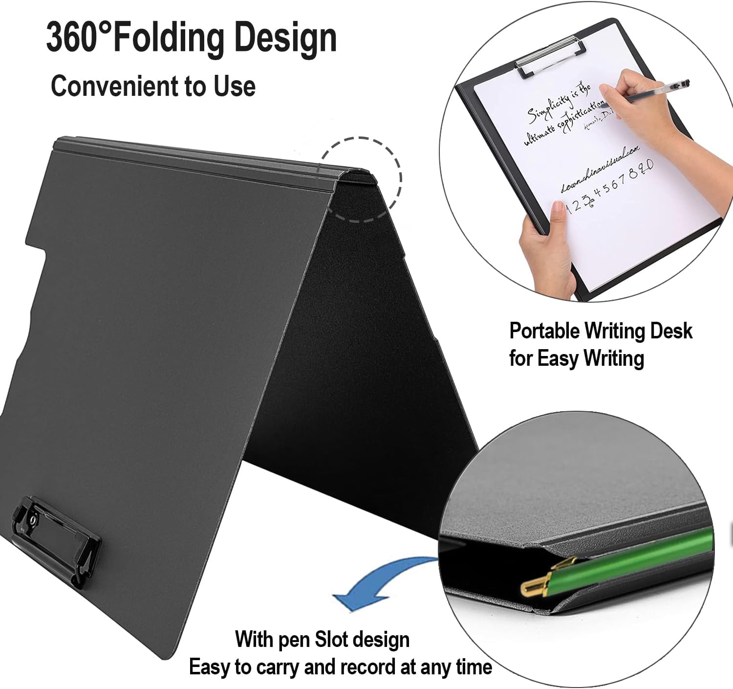 10 Pack Foldable Clipboards, A4 Clipboard Folder, Office Clipboard Folder with Double Clips Metal Clip, Storage Clipboards for Office, School or Medical Field(Black)