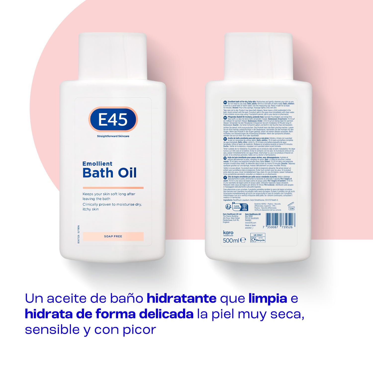 Aceite de Baño Hidratante E45 500ml - Emoliente para Piel Seca