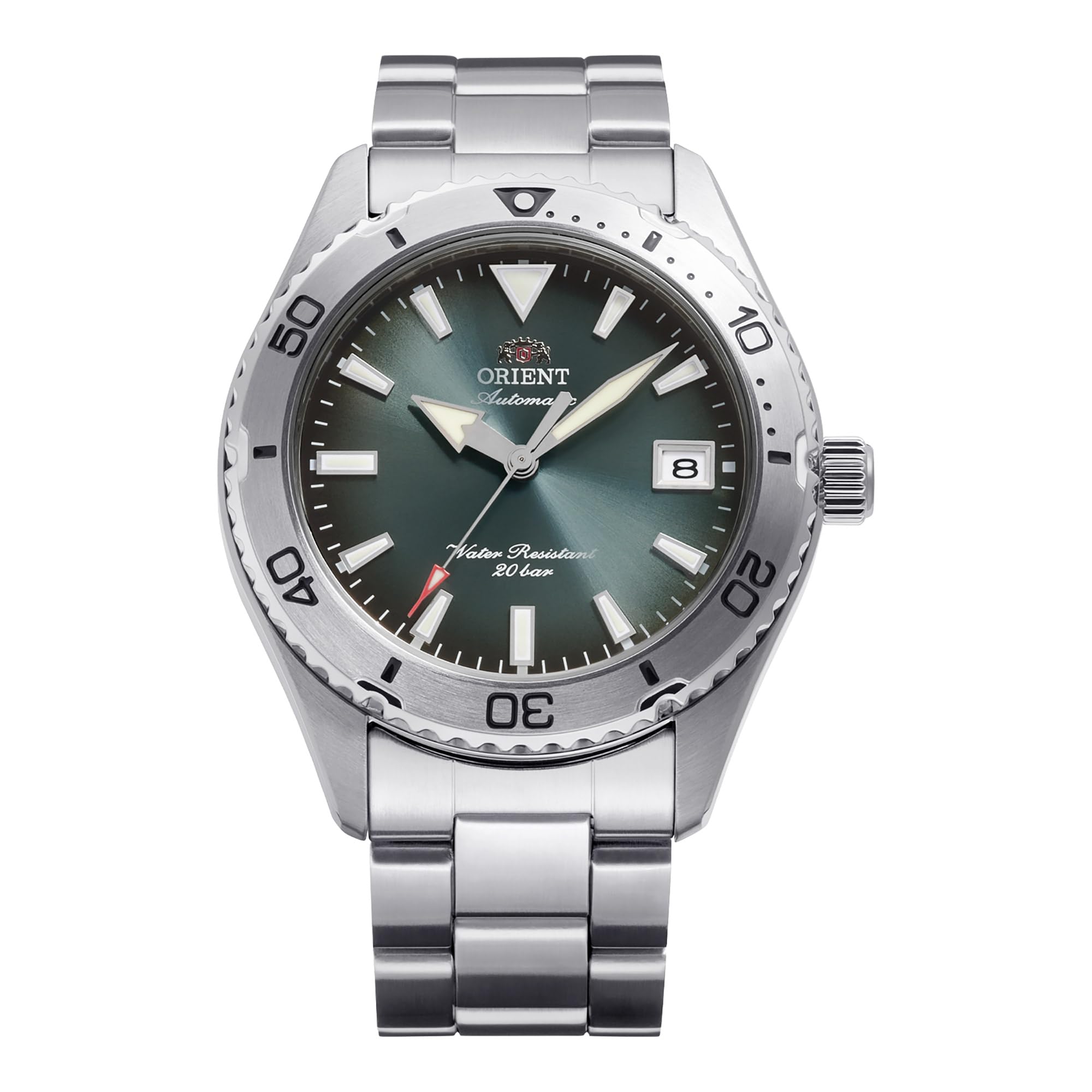 Orient Sports Mako 40 mm męski automatyczny ręczny mechaniczny zegarek sportowy ze stali nierdzewnej i koperta szara tarcza analogowa zielona tarcza - RA-AC0Q13E