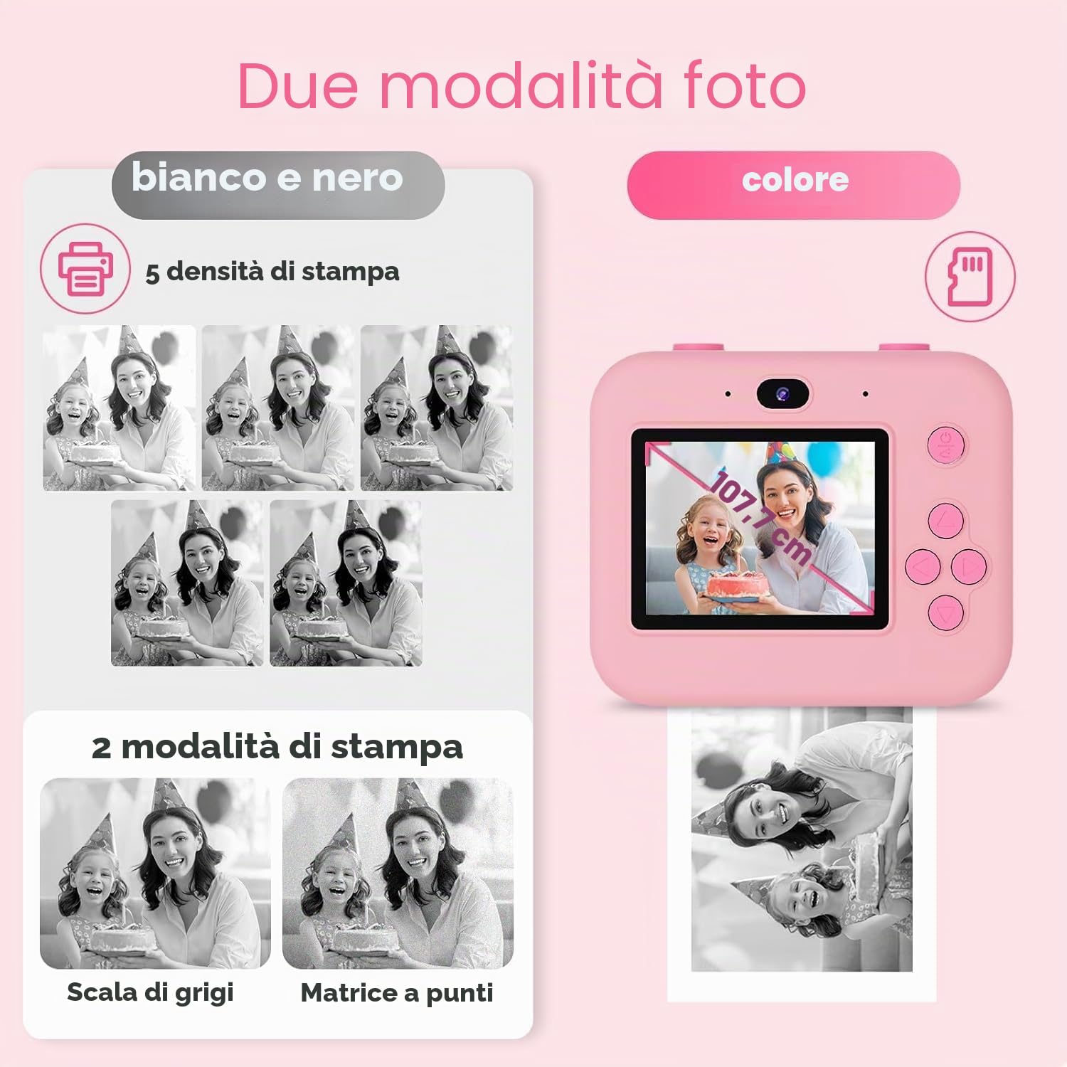 ASTGMI Macchina Fotografica Bambini Istantanea, 2,4 Pollici 1080P Fotocamera Bambini Selfie con Carta da Stampa e 32GB Scheda, Giocattolo Regalo di Natale Bambino e Bambina 3 4 5 6 7 8 Anni (Rosa)