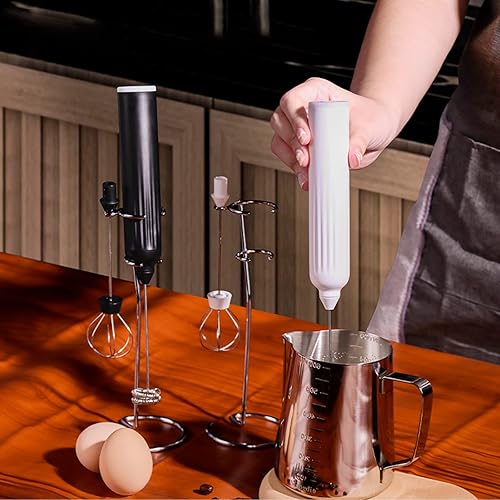 Miniatura 2 de Espumador de leche de mano con 3 batidores de acero inoxidable, mezclador eléctrico recargable de bebidas con soporte y estuche de viaje, espumador