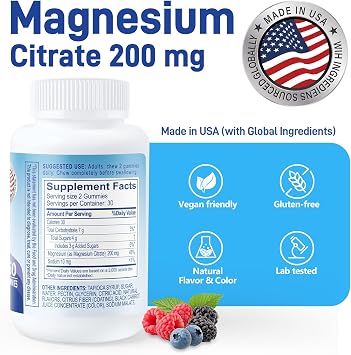 Biobor Magnesium Citrate Gummies 200mg, Adult Magnesium Supplement, 60 Ct