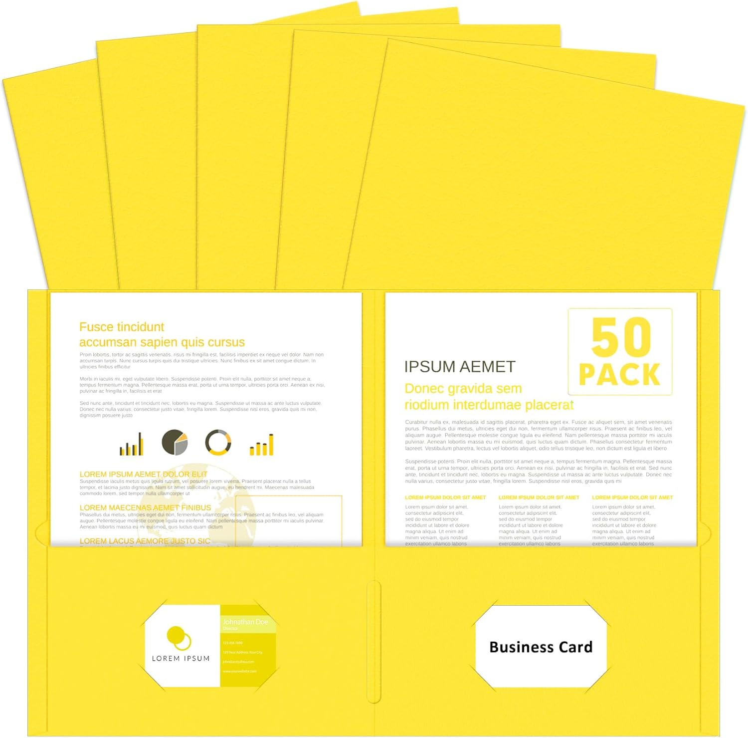 Two Pocket Folders, PANDRI 50 Pack 2 Pocket Folders, Letter Size Paper File Folder for School Office Home Business, Yellow