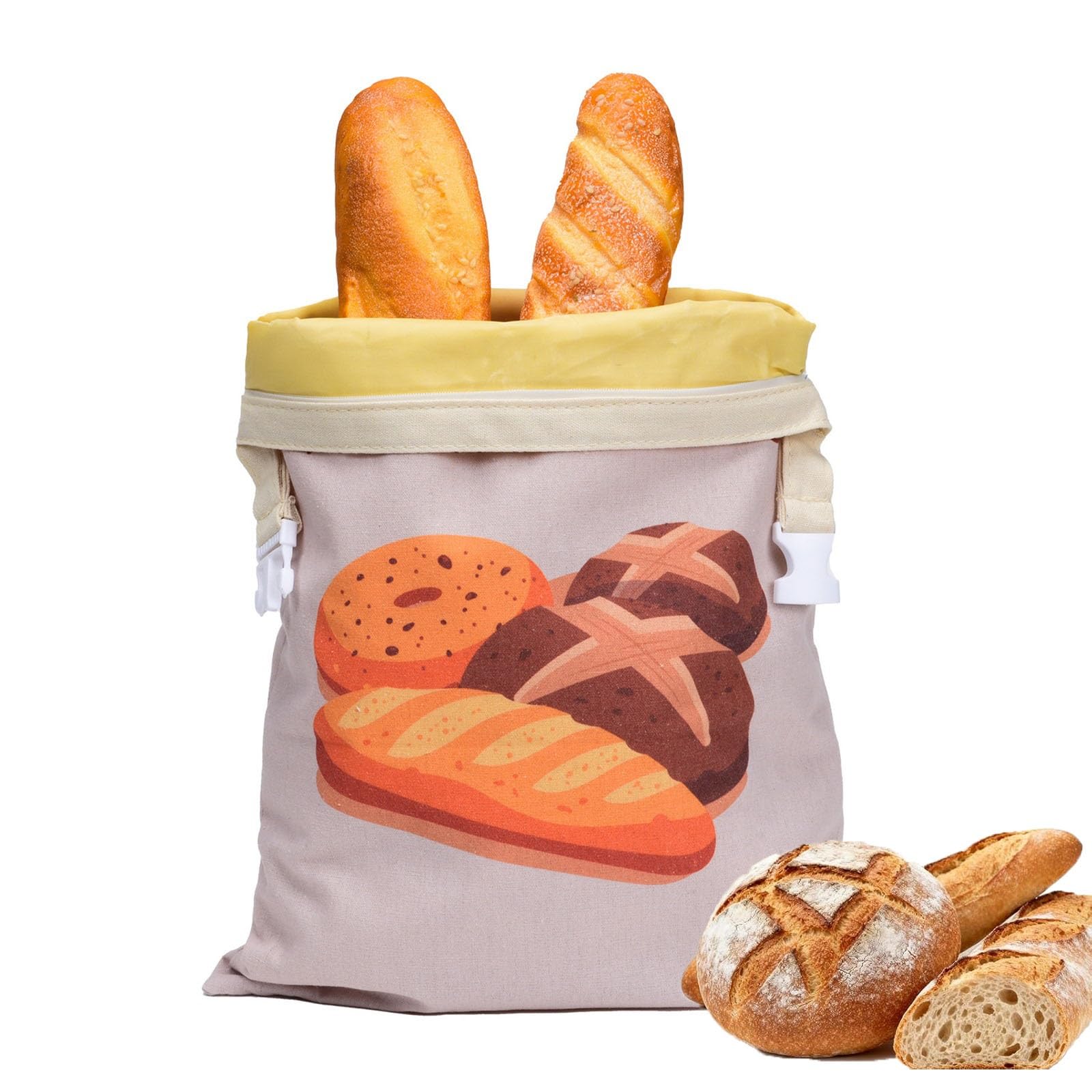 SQOYEI Homemade Linen Beeswax Bread Bag Refrigerated Fresh Keeping Sourdough Bread Bags Reusable Bread Storage Bags Portable for Schools