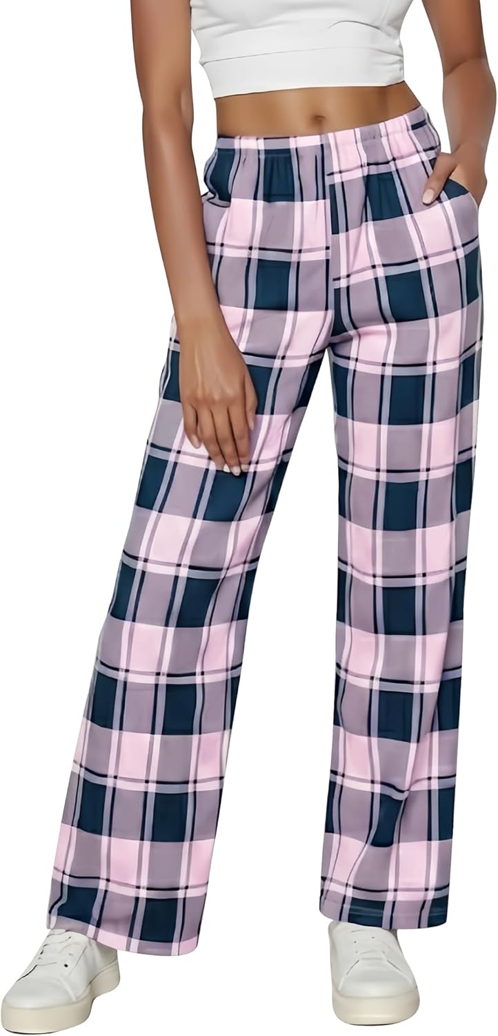cheibear Womens Pajama Pants Wide Leg Sleep Pj Elastic Waist Soft Casual 2026 Straight Lounge Bottoms with Pockets