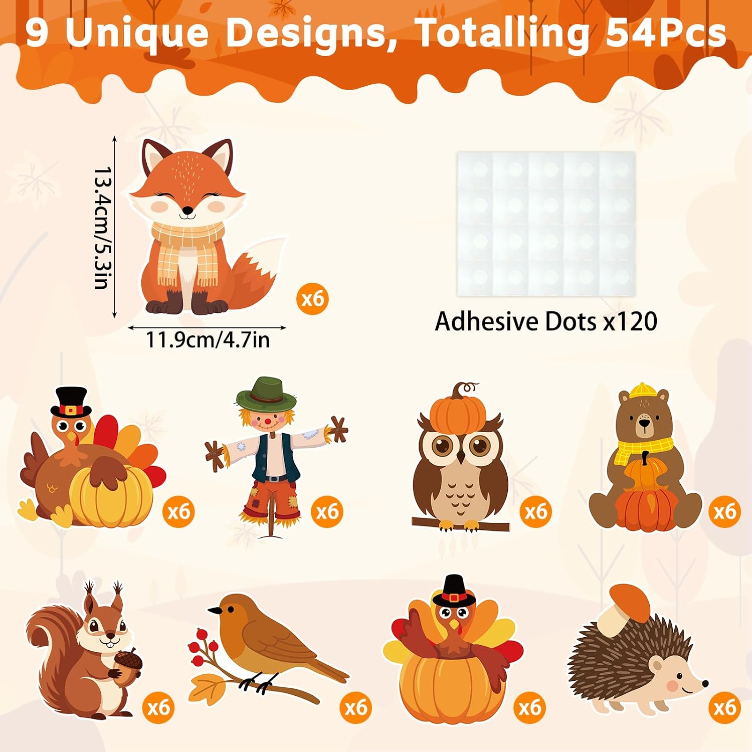 54Pcs Fall Bulletin Board Decorations, Fall Thanksgiving Cutouts Classroom Door Decor, Cute Pumpkin Turkey Animials Paper Cut Outs for Autumn Harvest Party Supplies Home Office Wall Decor image 2