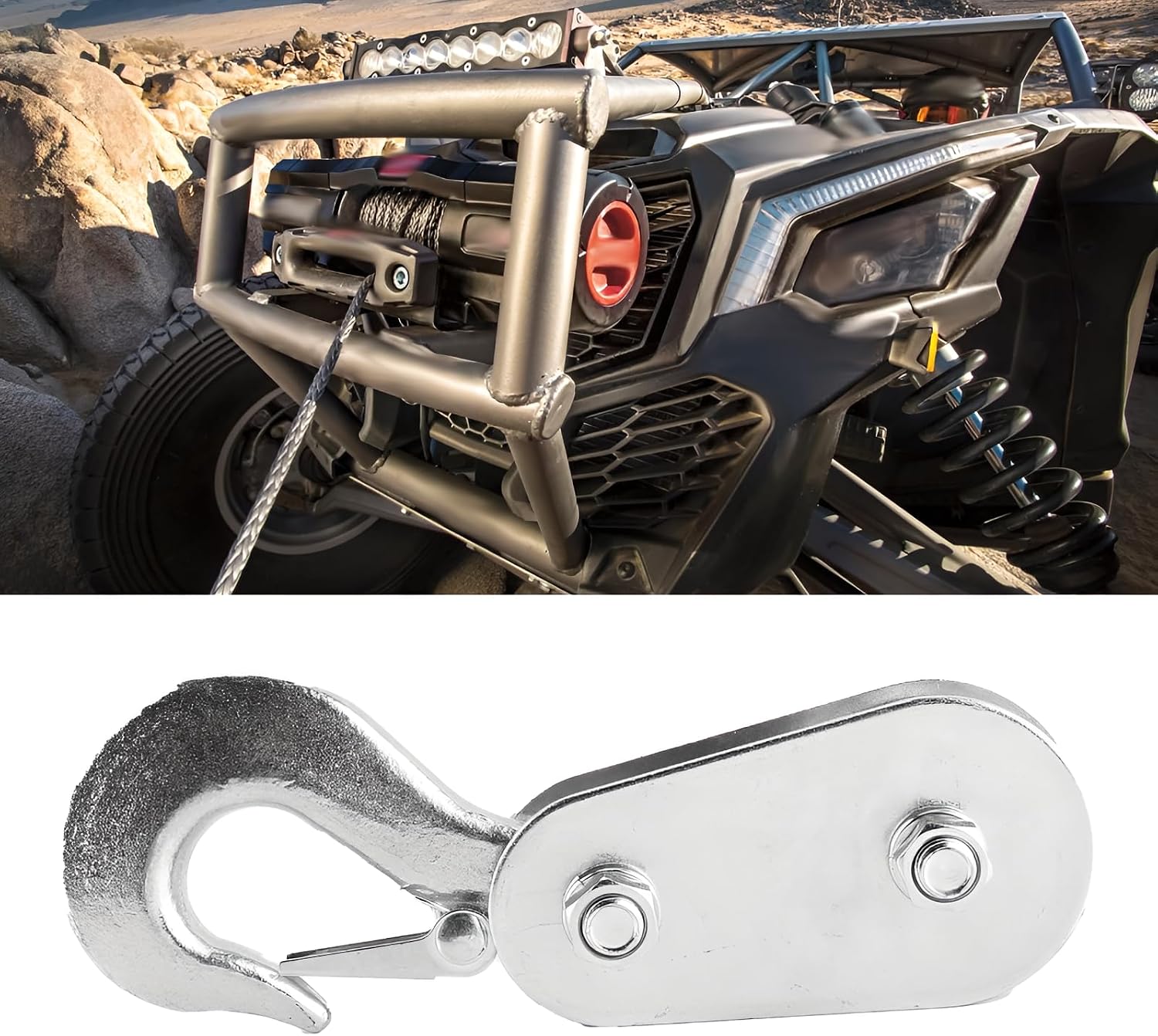2 Ton Snatch Block, Metal Wire Rope Pulley with Hook for UTV ATV