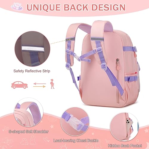 Miniatura 5 de Juego de mochila para niñas, mochila infantil para niñas, mochila escolar Kawaii Bunny para niña, jardín de infantes, primaria, preescolar, Rosa