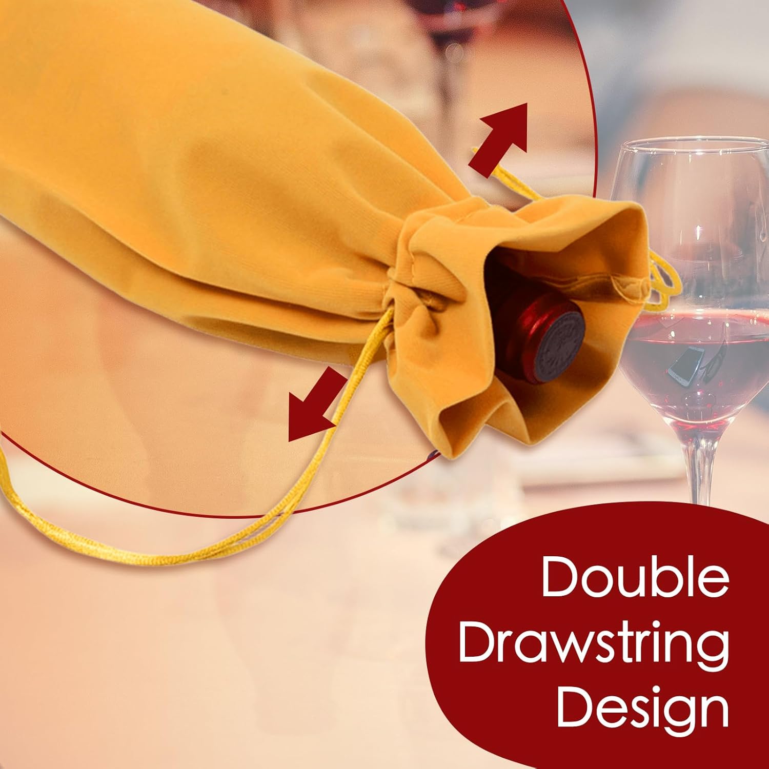 BOOPANREE 4 Pcs velvet wine bags, Wine Champagne Gift Bag With Drawstring,red Wine Drawstring Bottle Bags cloth for housewarming/party/birthday/wedding/bottle decoration bag (Khaki) - Image 4