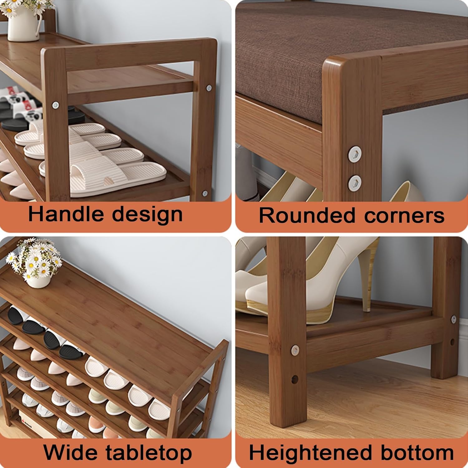 Entryway Shoe Storage Cabinet with Cushioned Bench, Wooden Shoe Rack with Handles, Multi-Tier, Durable & Space-Saving (125x25x84cm)