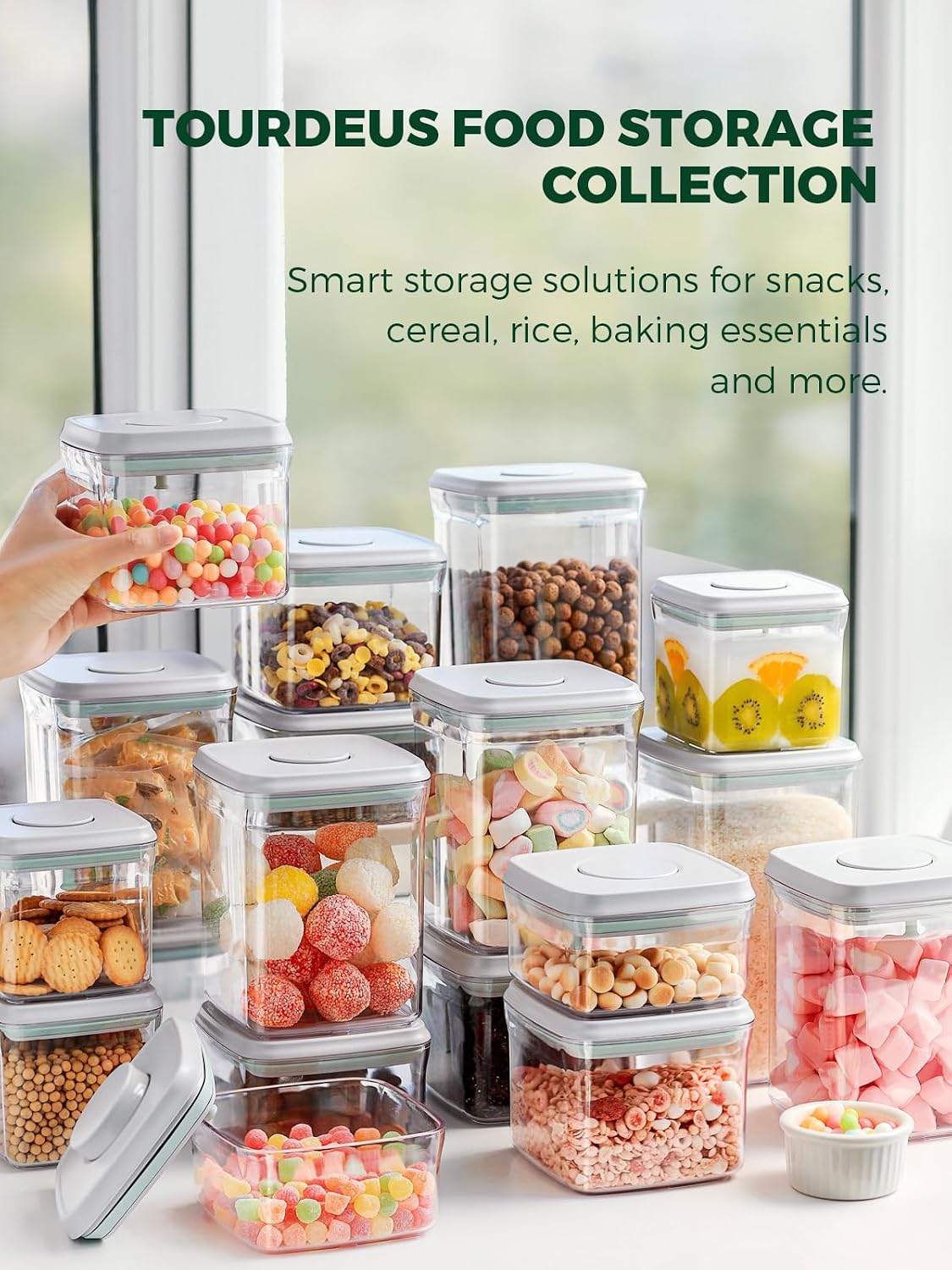 Airtight Pantry Storage Containers, 5 Pack, 0.6-3.5 Qt, Pop-Top image 2