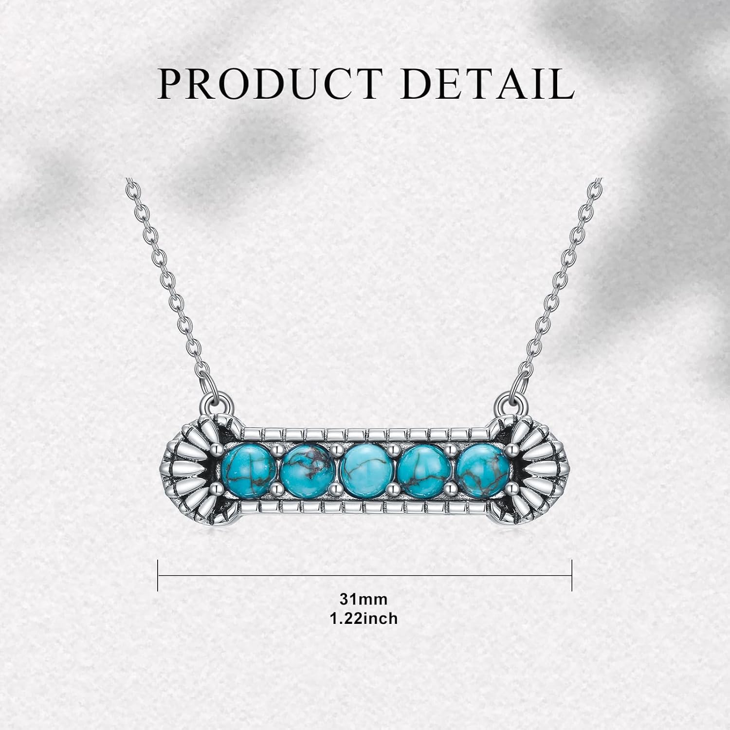 Turquoise Bar Necklace 925 Sterling Silver Real Turquoise Gemstone Horizontal Bar Pendant Vintage Bohemian Jewelry for Women - Image 5