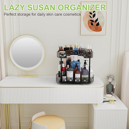 Miniatura 6 de Organizador Lazy Susan de 2 niveles, estante de especias de metal, giratorio ajustable de 12 pulgadas para gabinete, despensa, cocina, encimera,
