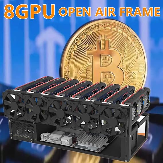 Springhall Mining Rig Frame, Steel Open Air Mining Frame Rig Case, Up to 8 GPU Cryptoins Currency, Bitcoin Mining Accessory Tool, Frame Only, Fan & GPU Not Included