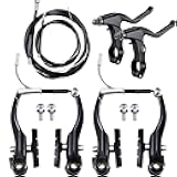 Complete Bike Brake Set, Black Front and Rear Bike MTB Hybrid Brake Inner and Outer Cables and Lever Kit Includes Callipers Levers Cables Black