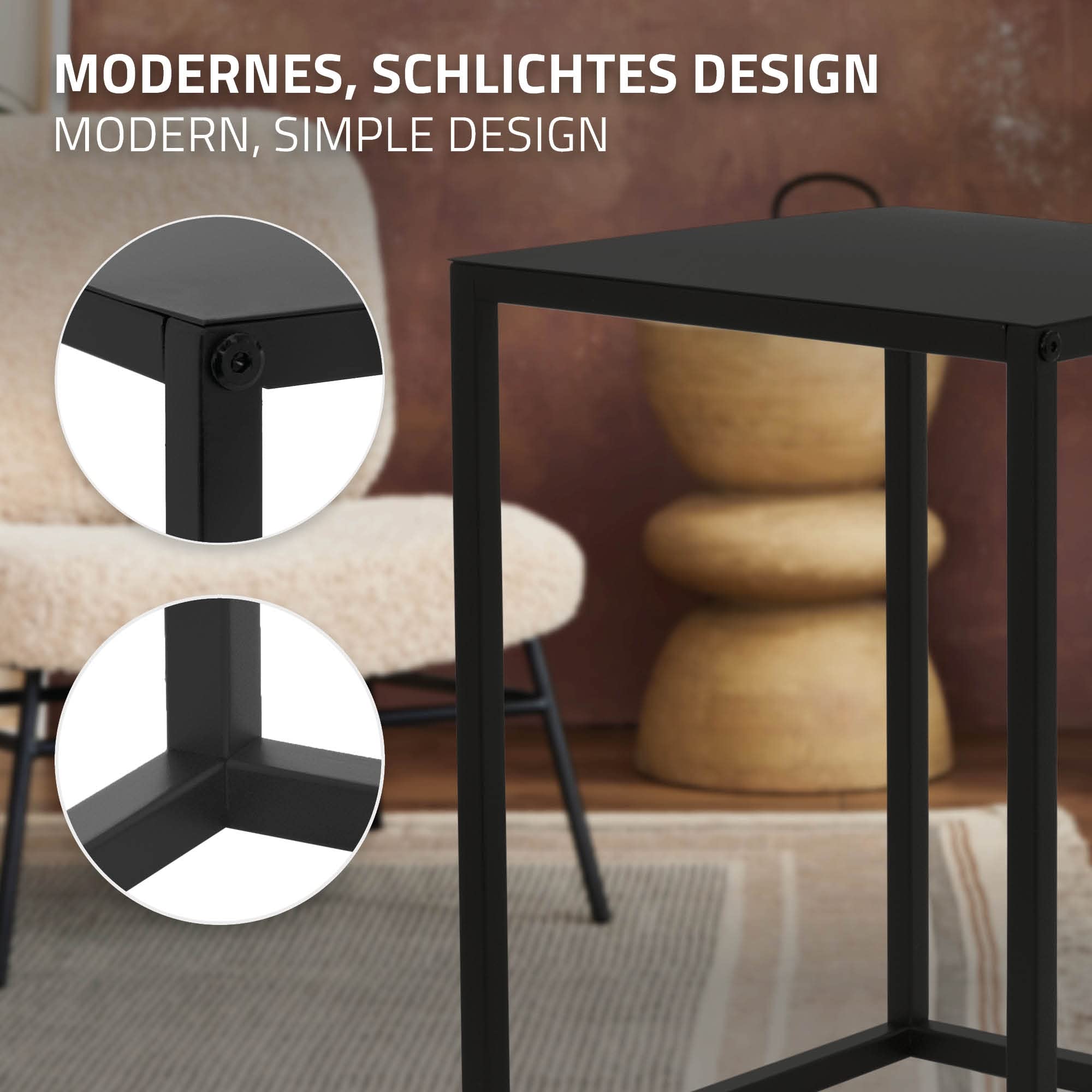 ML-Design bloemenstandaard set van 2 zwart metaal, 30x40x30 cm/35x45x35 cm, vierkante bloemenkruk plantenstandaard plantenkruk set tafel plantentafel deco bijzettafel salontafel woonkamertafel