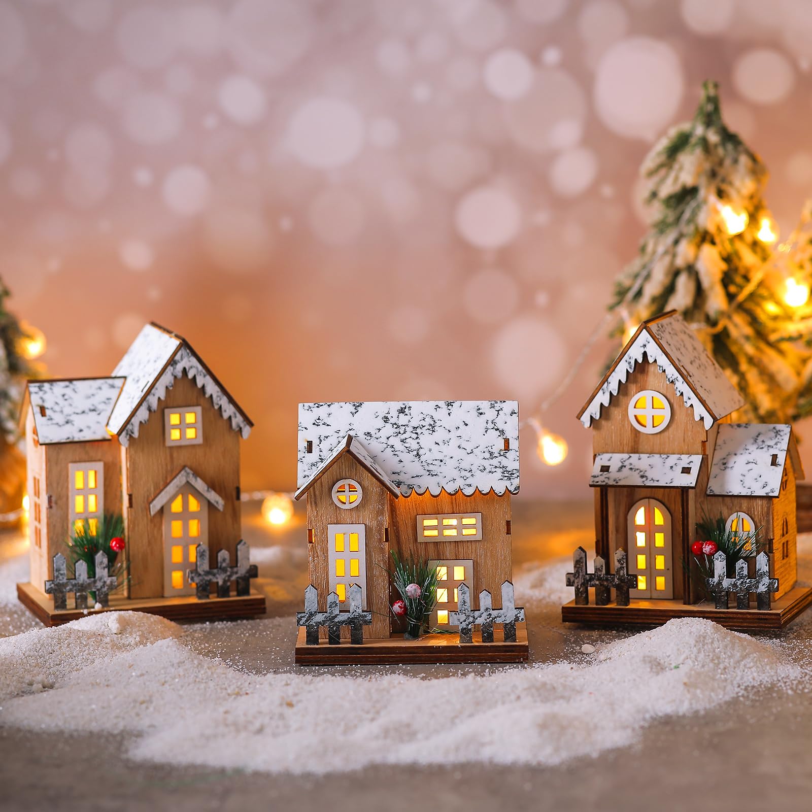 Amazon.com: Kigley 3 Pack Christmas Village House Decor Scene Snow