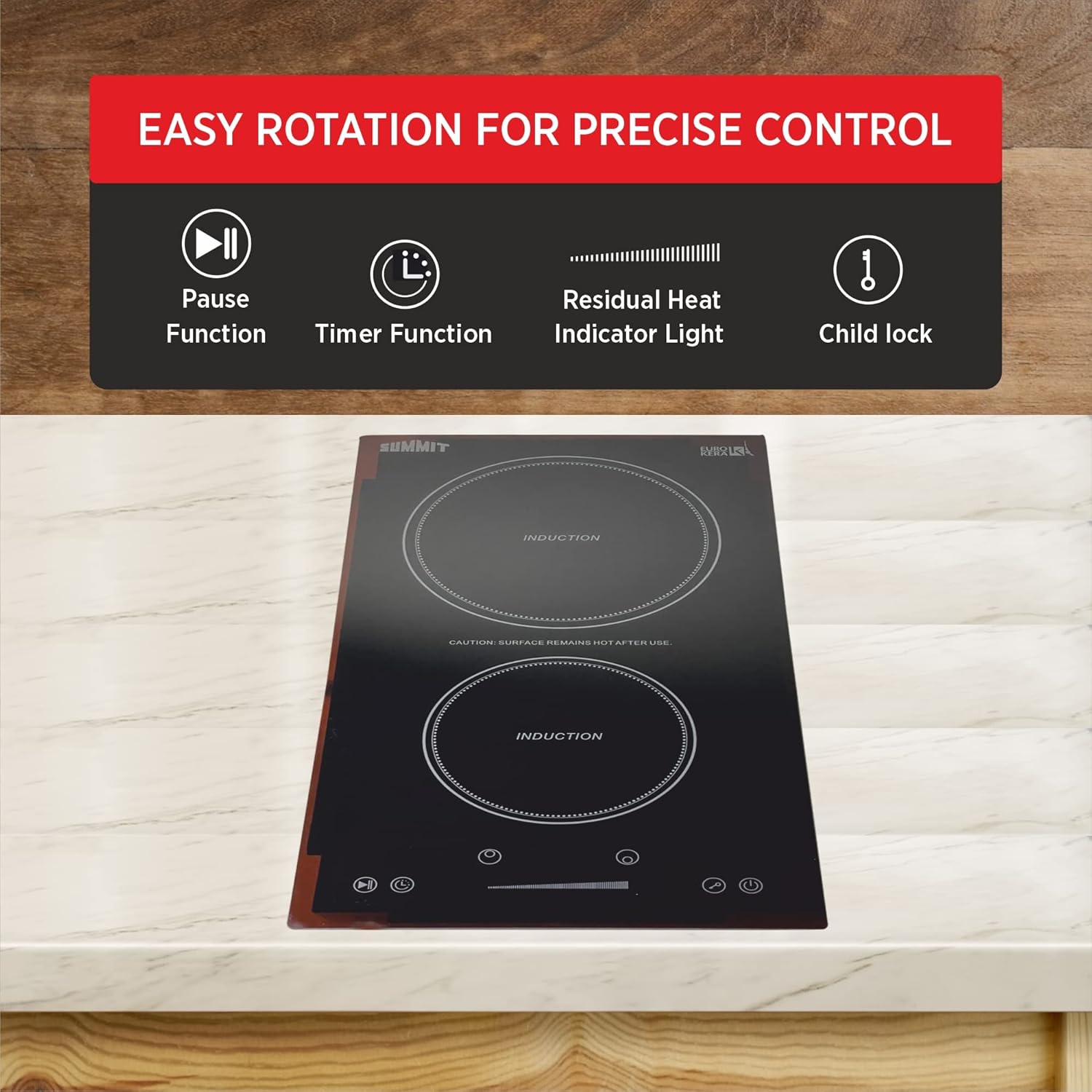Summit 12" Induction Cooktop, 2 Cooking Zones, 115V Electric Cooktop, ADA Compliant Design, Black- SINC2B115