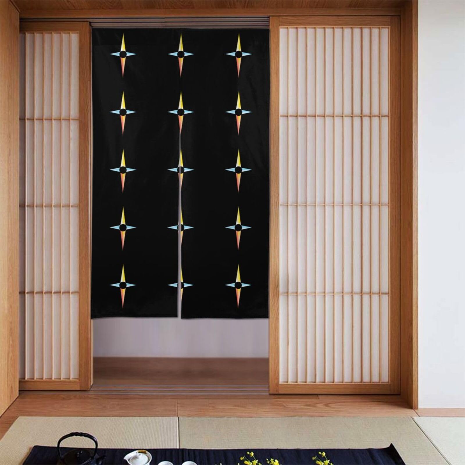 Rideau de porte salle de bain mi-couvert motif étoilé 86x142 cm