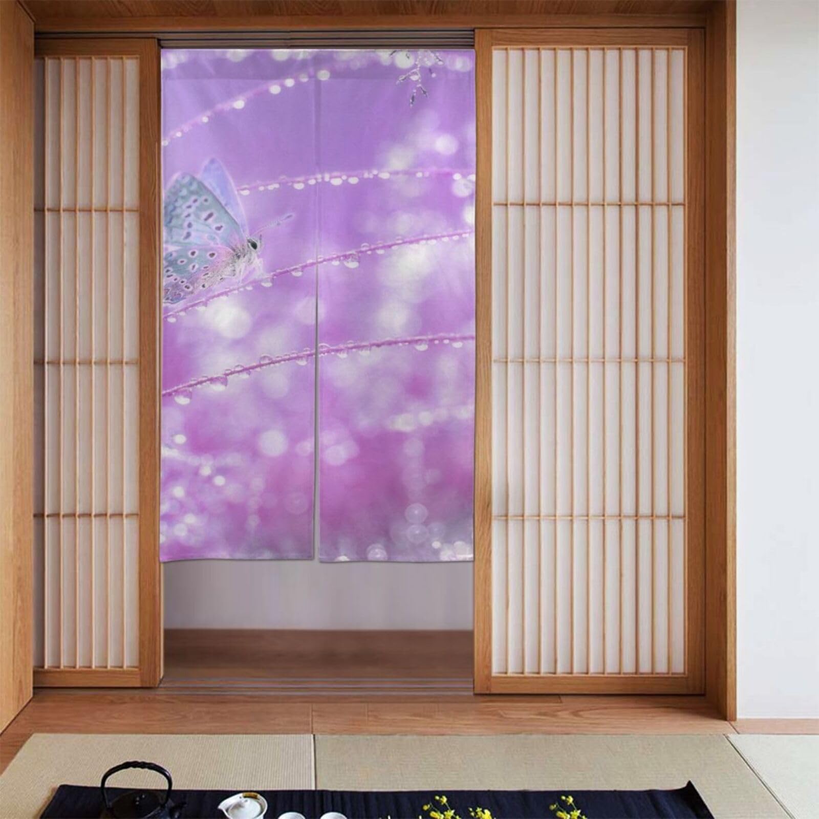 紫の市松模様の暖簾 紫の市松模様の暖簾