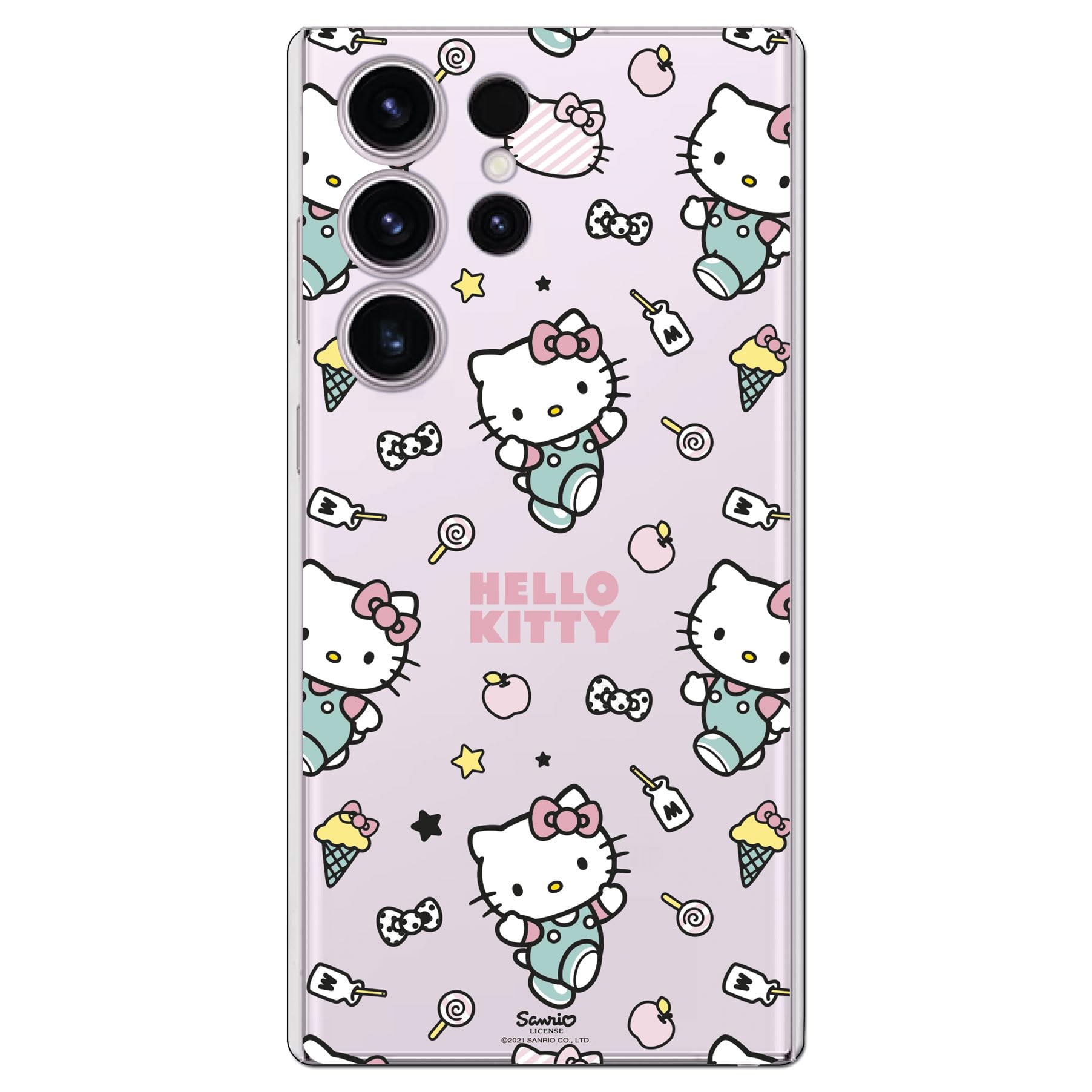 Personalaizer Transparent Flexible Silicone Case for Samsung Galaxy S24 Ultra with Hello Kitty Design and Stickers Pattern – Kawaii Style – TPU Case