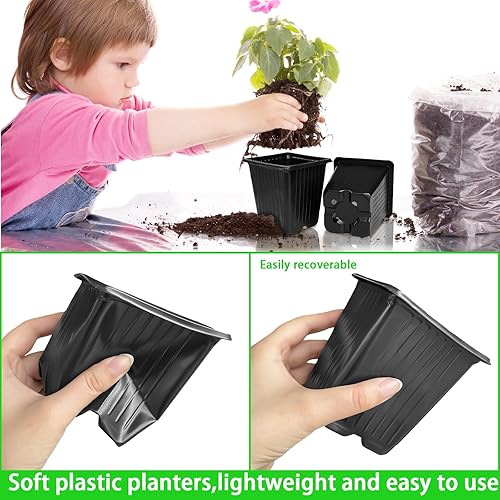 Miniatura 4 de Anyumocz 100 Piezas Macetas Cuadradas para Vivero de Plantas, Macetas de Plástico de 3.5 Pulgadas con Agujeros de Drenaje, Macetas Reutilizables