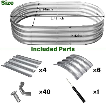 Galvanized Raised Garden Bed for Outdoor: 4X2X1ft Durable Metal Vegetable Plant Container Kit - Oval Planter Box for Gardening Flower Trough (2 Pack)