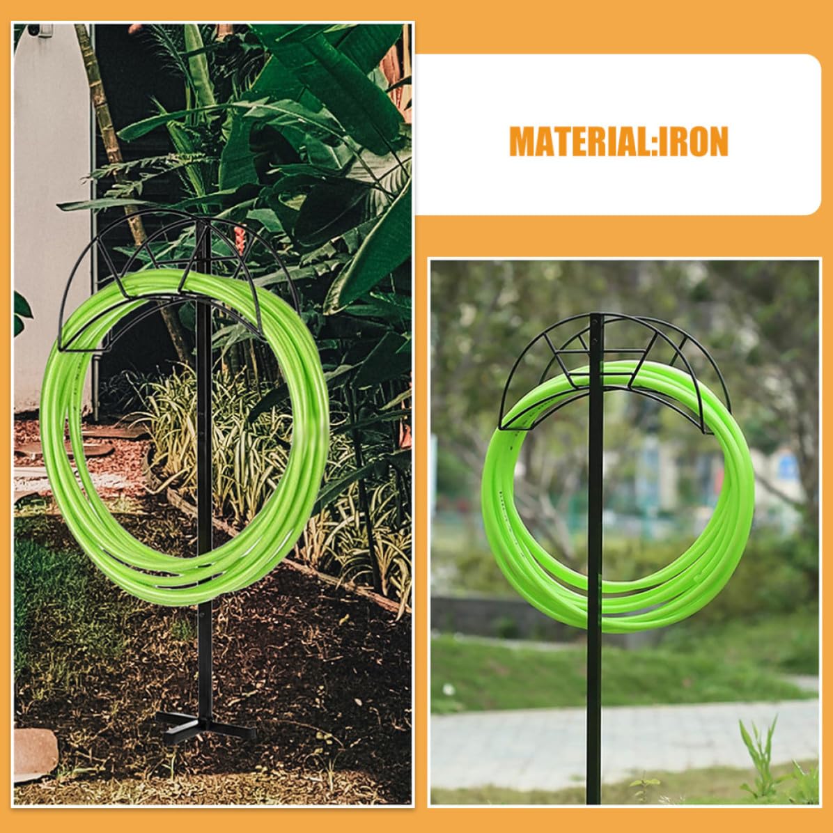 Schlauchaufroller und Gartenschlauchhalter aus Eisen mit Stabilem Stand Minimalistisches Design Freistehend und Wetterfest für Garten und Außenbereich Schwarz