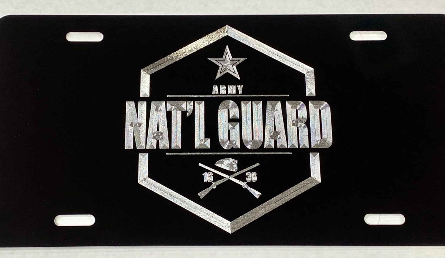 DEEP Engraved Army National Guard Car Tag Diamond Etched Vanity License Plate
