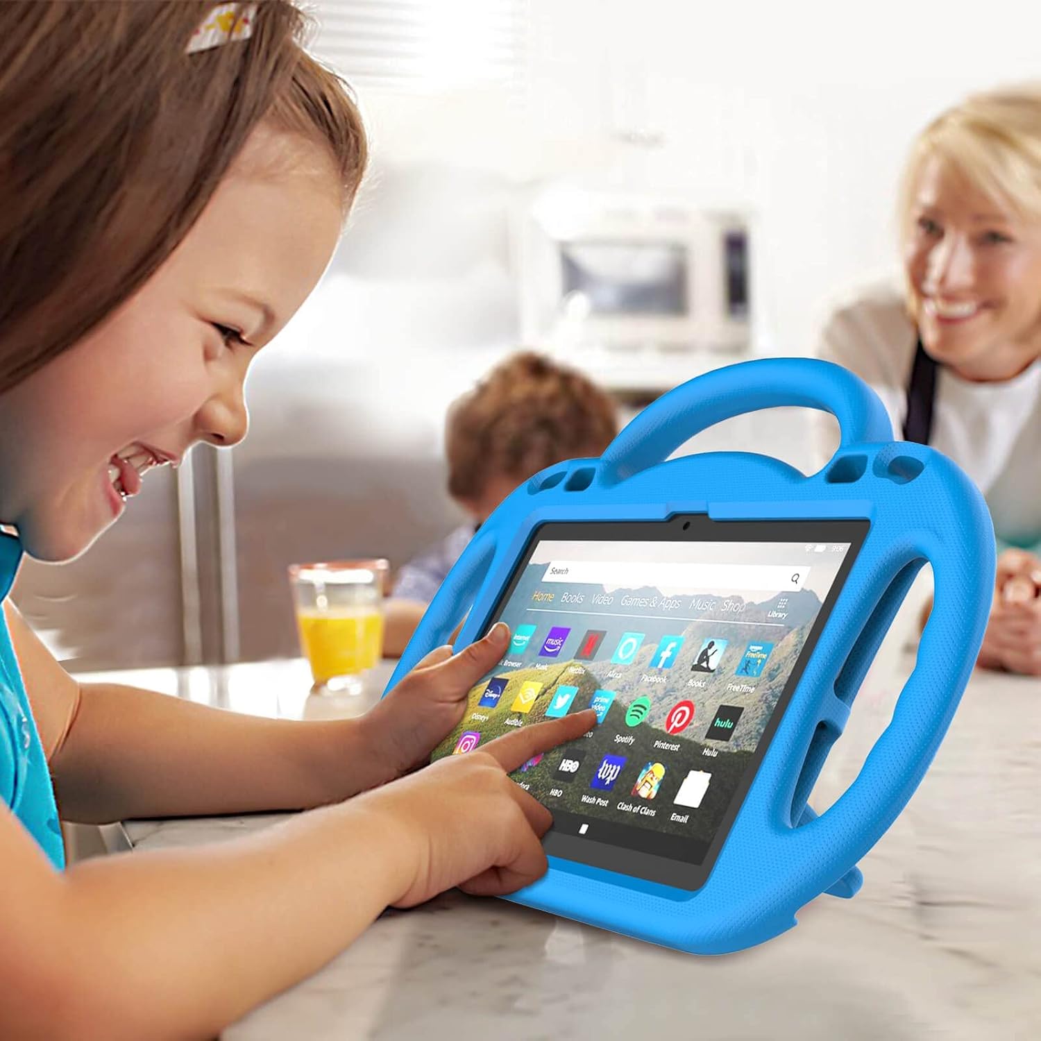 Kids Case for Fire HD 8 Plus Tablet, Fire HD 8 2024/2022/2020 Case with Shoulder Strap, Durable Shockproof Handle Stand Protective Case for Amazon Kindle Fire HD 8Tablet, Blue image 2