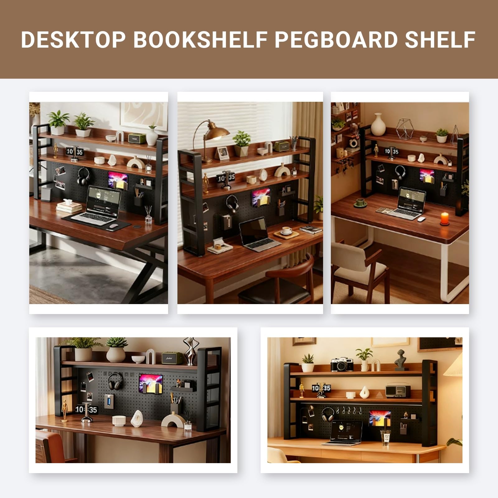 Mensola da scrivania a 2/3/4 livelli con pannello forato e accessori, libreria da scrivania in metallo, organizer da scrivania fai-da-te, per tavolo da studio(Black+Black,(2-Tier)37.4x10x26")