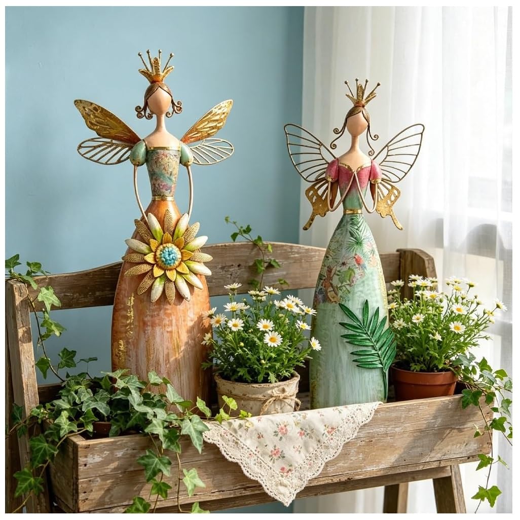 Skurrile Feengarten-Metall-Statuen, 2er-Set, verzauberte Engel-Dekoration, Feen-Figur, Heimdekoration, Metallkunst-Dekoration für Zuhause, Büro, Buch, selbst als Tischdekoration