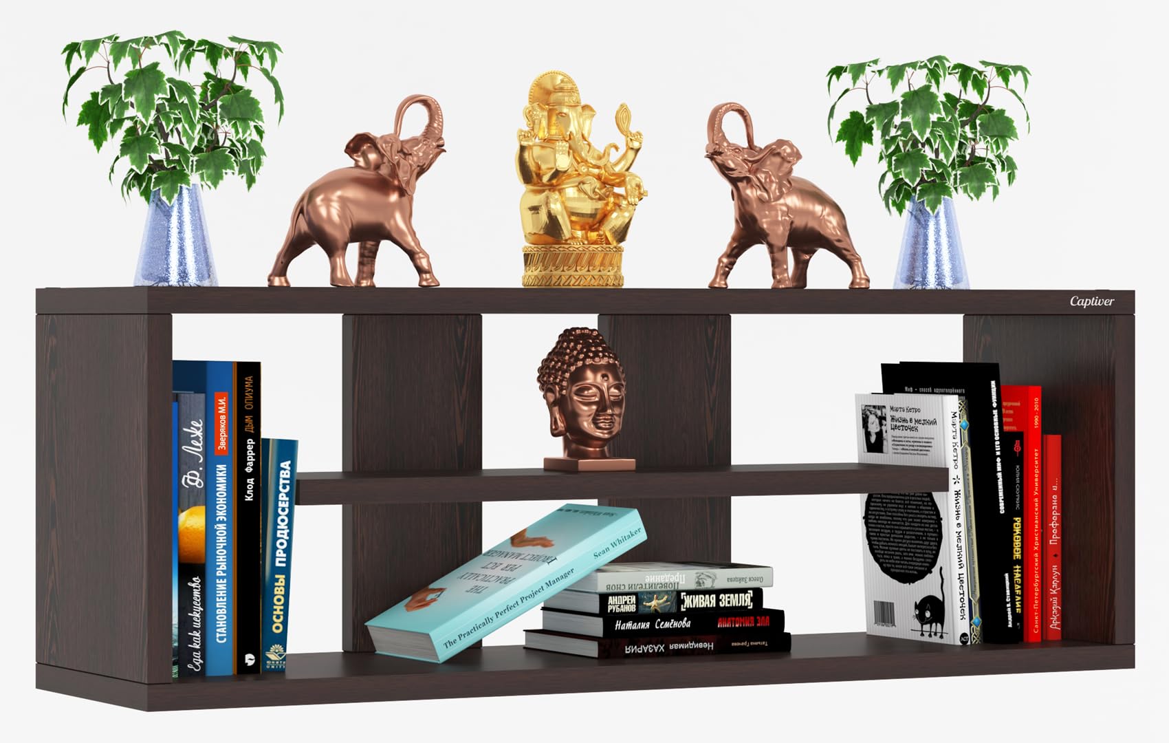 Captiver Engineered Wood Wall Mounted Hanging Books Box Shelf (Matte Wenge) / Home Items Bathroom Corner Decor Mount Kids Shelves Self Adhesive Floating Wooden-image-40