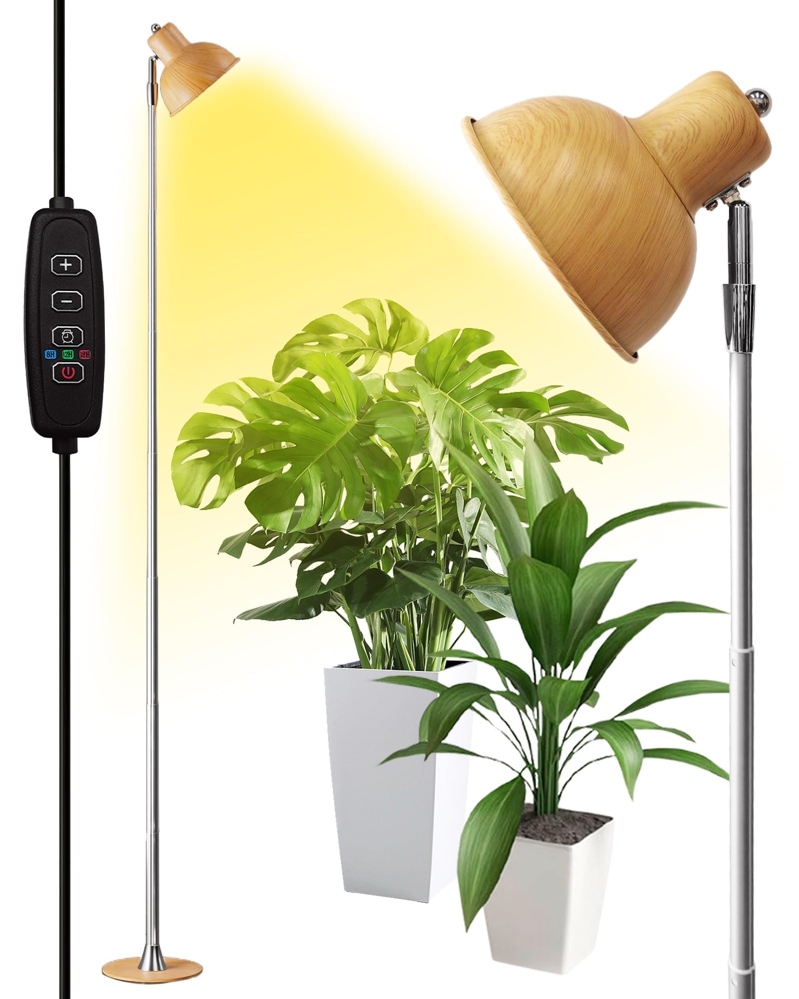 yadoker plant grow light for indoor plant, aluminum wood grain led grow light,elevating plant lamp,height adjustable,automatic timer with 8/12/18hours,10-level brightness,ideal for large plant grow