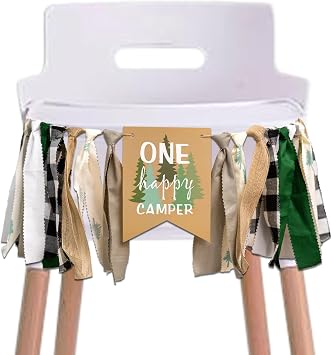 One Happy Camper High Chair Banner - Camping Wild One Banner, Lumberjack First Birthday Party Decoration Supplies Garland, Happy Camper Birthday Party Decorations Garland, Camping Signs Party Banner