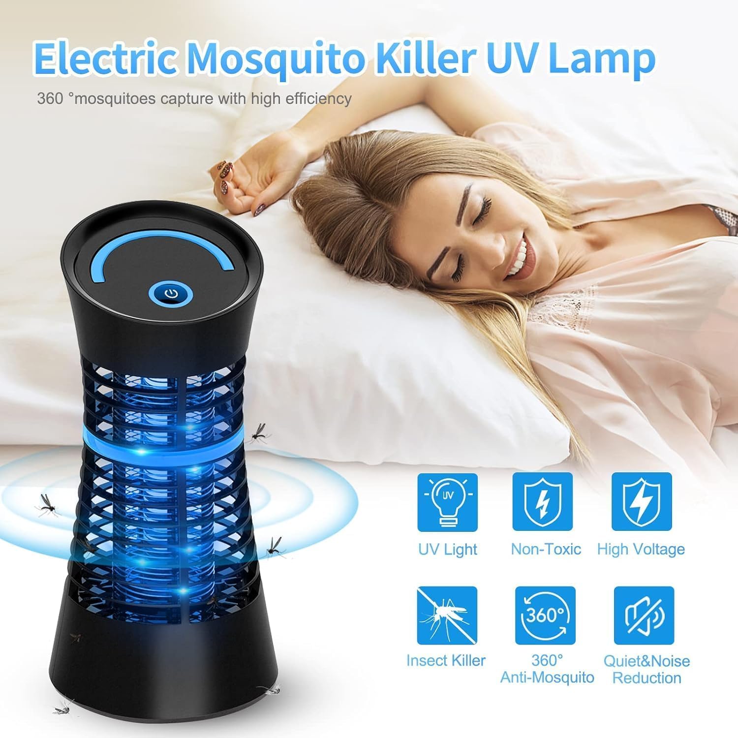 Lampada Antizanzare Elettrica, Zanzariera Elettrica, Efficace Contro 30m² Trappola per Zanzare Repellente che Riduce Efficacemente gli Insetti Volanti per Uso Interno