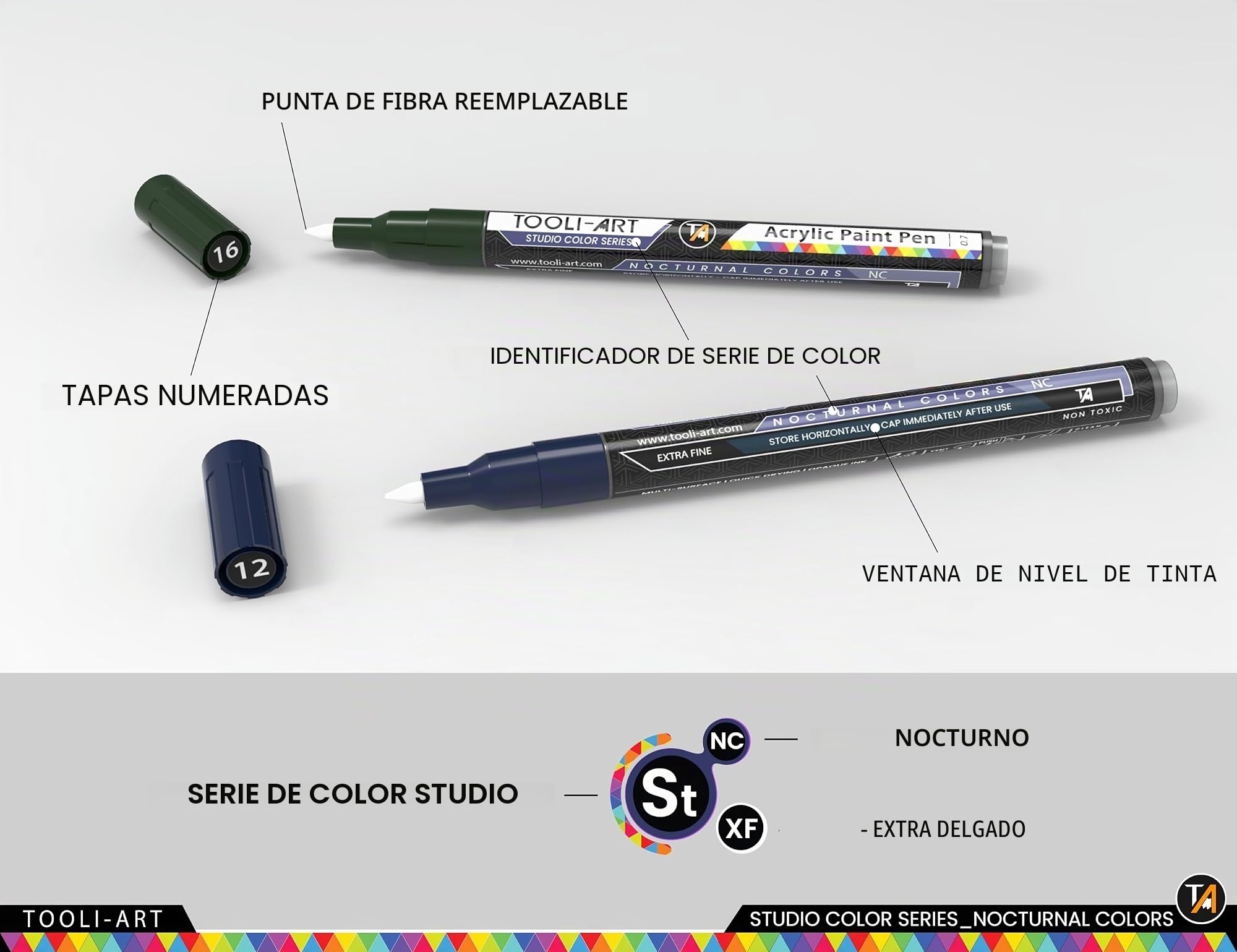 Studio Color Series - Rotuladores de pintura acrílica de punta extra fina de 0,7 mm para pintura sobre roca, vidrio, tazas, madera, metal, lienzo, bricolaje, detalles, no tóxico, a base de agua