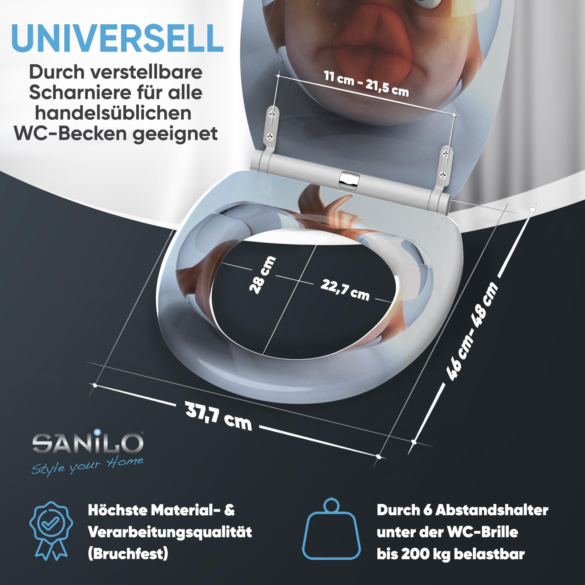 Sanilo WC Sitz mit Absenkautomatik & Quick-Release aus Holz, Goldfisch